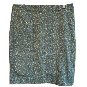 Talbots Womens 10 Teal Lime Green Print Pencil Skirt Tulips Geometric Workwear